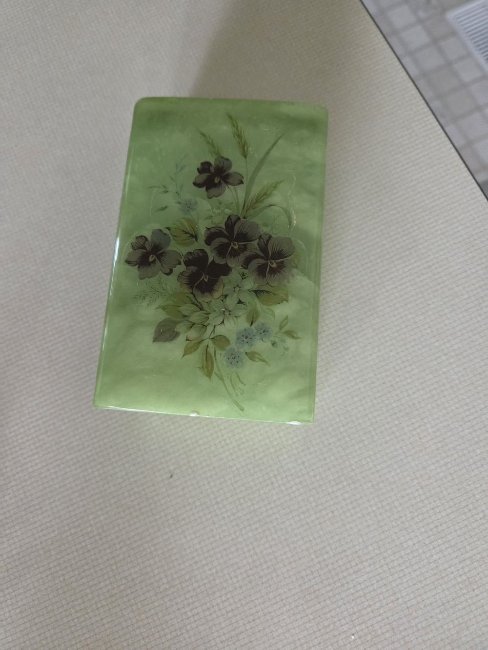 Source Unknown Green Alabaster Floral Trinket Box